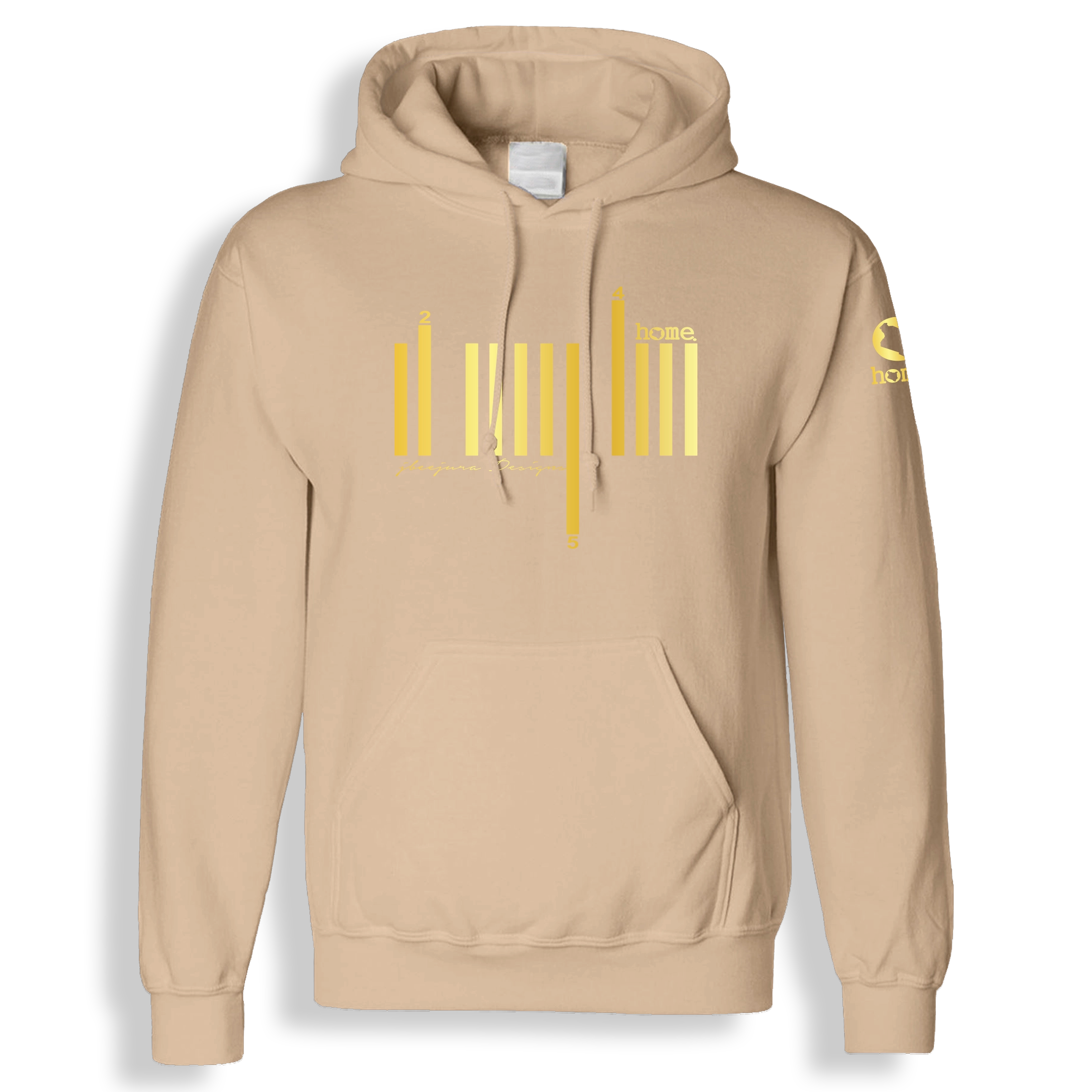 home_254 LIGHT BROWN HOODIE (HEAVY FABRIC) WITH A GOLD BARS PRINT