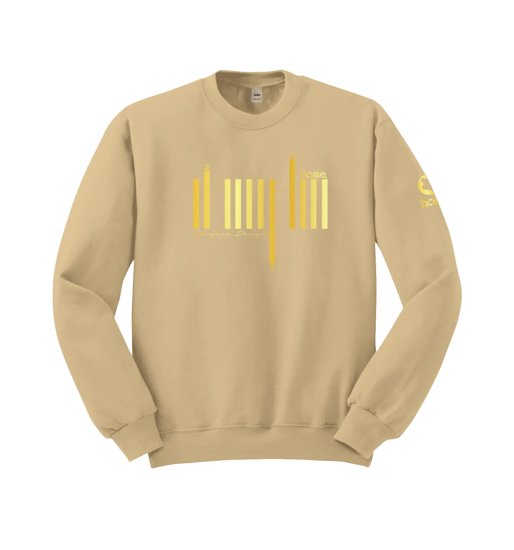 home_254 LIGHT BROWN SWEATSHIRT (MID-HEAVY FABRIC) WITH A GOLD BARS PRINT