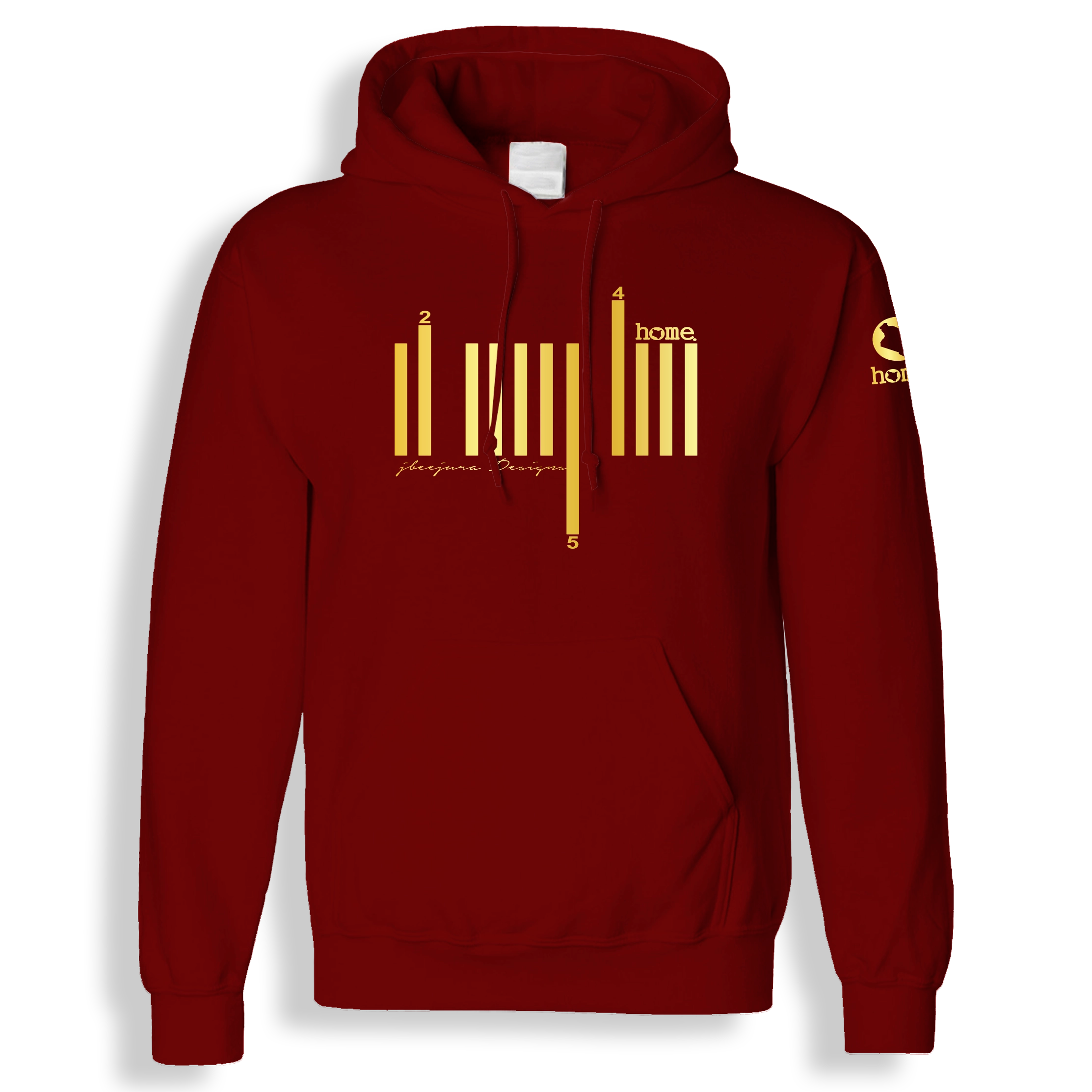 home_254 MAROON RED HOODIE (MID-HEAVY FABRIC) WITH A GOLD BARS PRINT