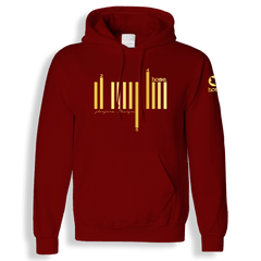 home_254 MAROON RED HOODIE (MID-HEAVY FABRIC) WITH A GOLD BARS PRINT