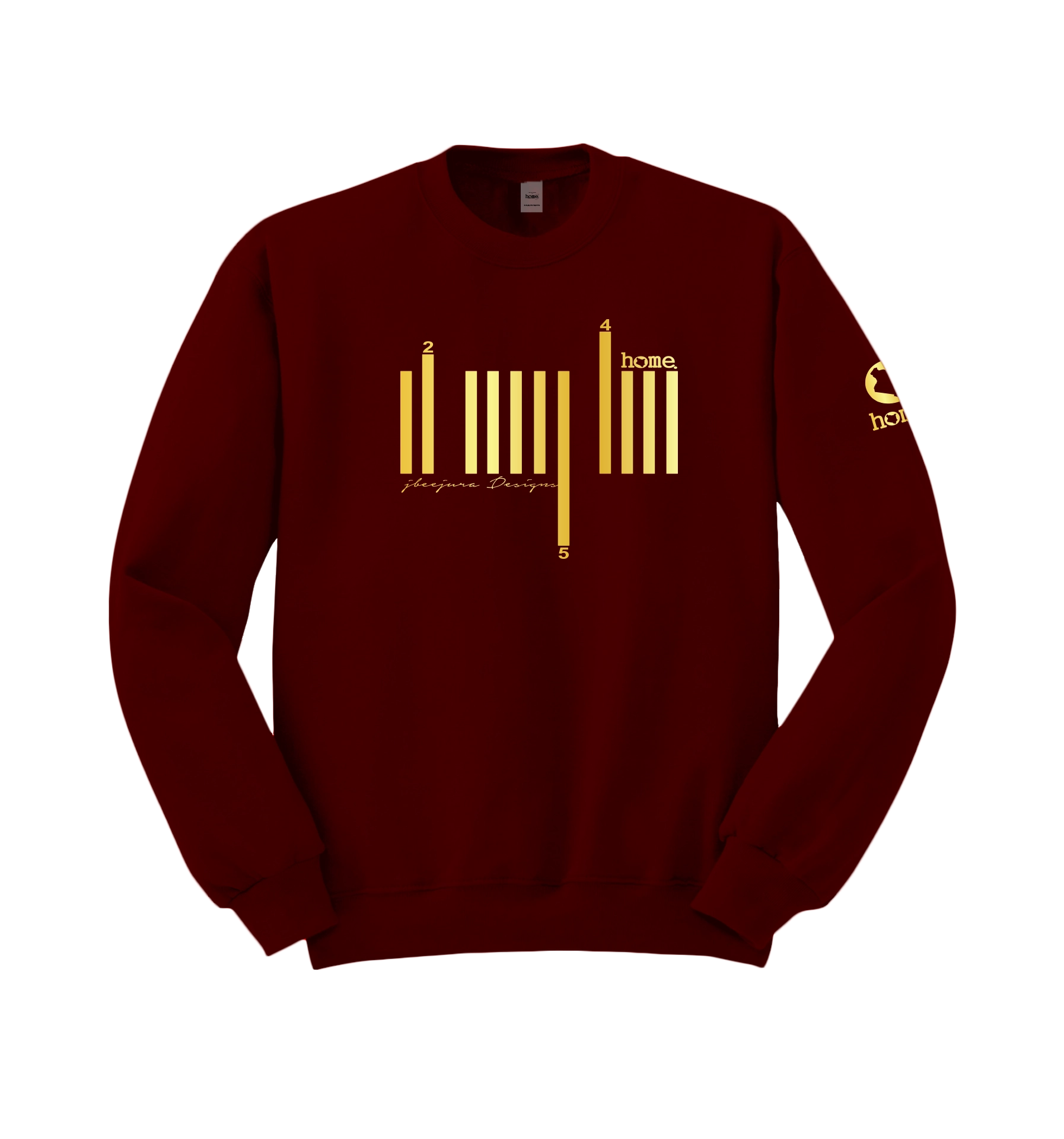 home_254 MAROON RED SWEATSHIRT WITH A GOLD BARS PRINT