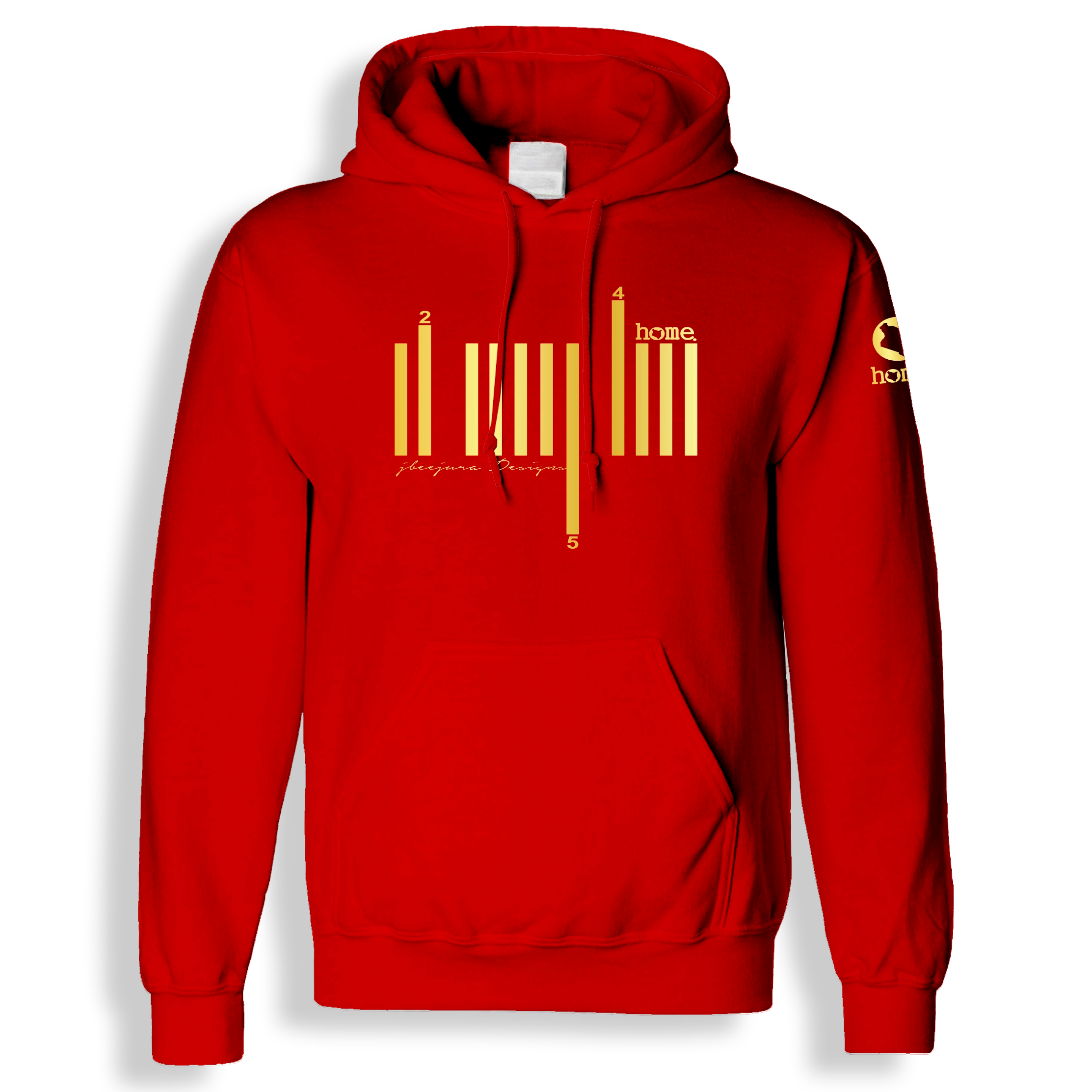 home_254 RED HOODIE (HEAVY FABRIC) WITH A GOLD BARS PRINT