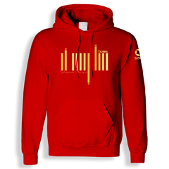 home_254 RED HOODIE (HEAVY FABRIC) WITH A GOLD BARS PRINT