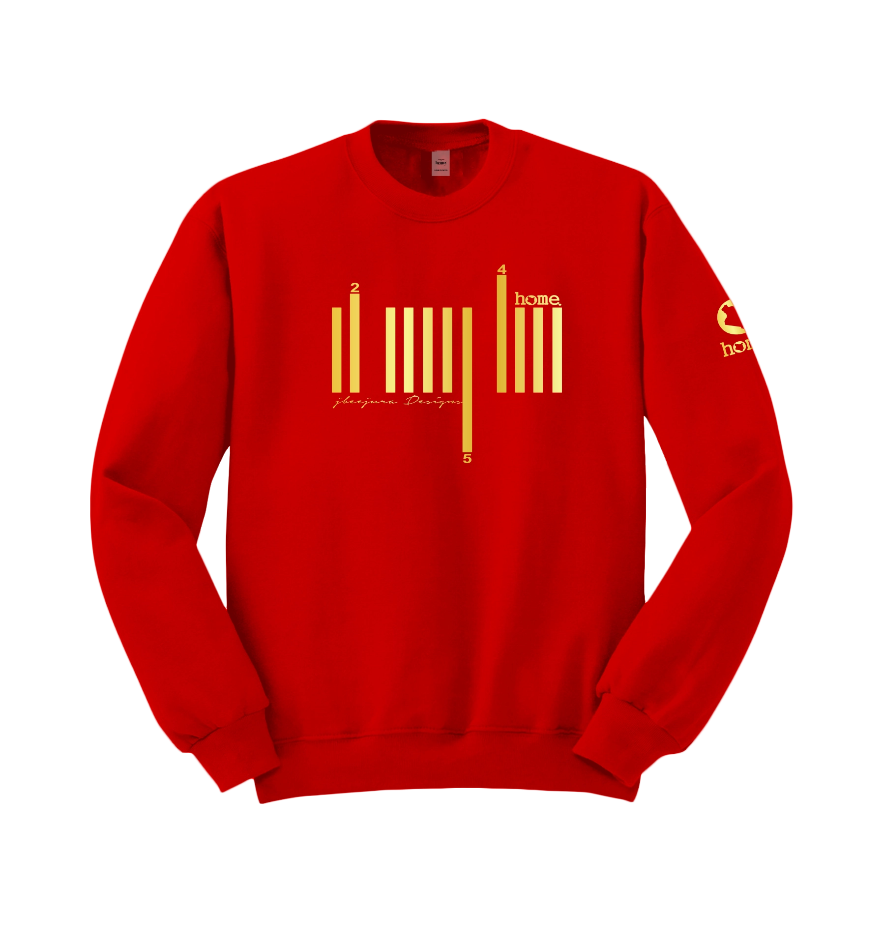 home_254 RED SWEATSHIRT WITH A GOLD BARS PRINT