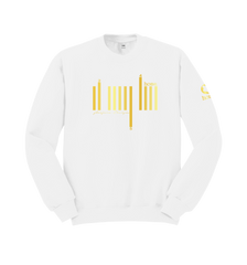 home_254 WHITE SWEATSHIRT (NUVETRA™ HEAVY) WITH A GOLD BARS PRINT