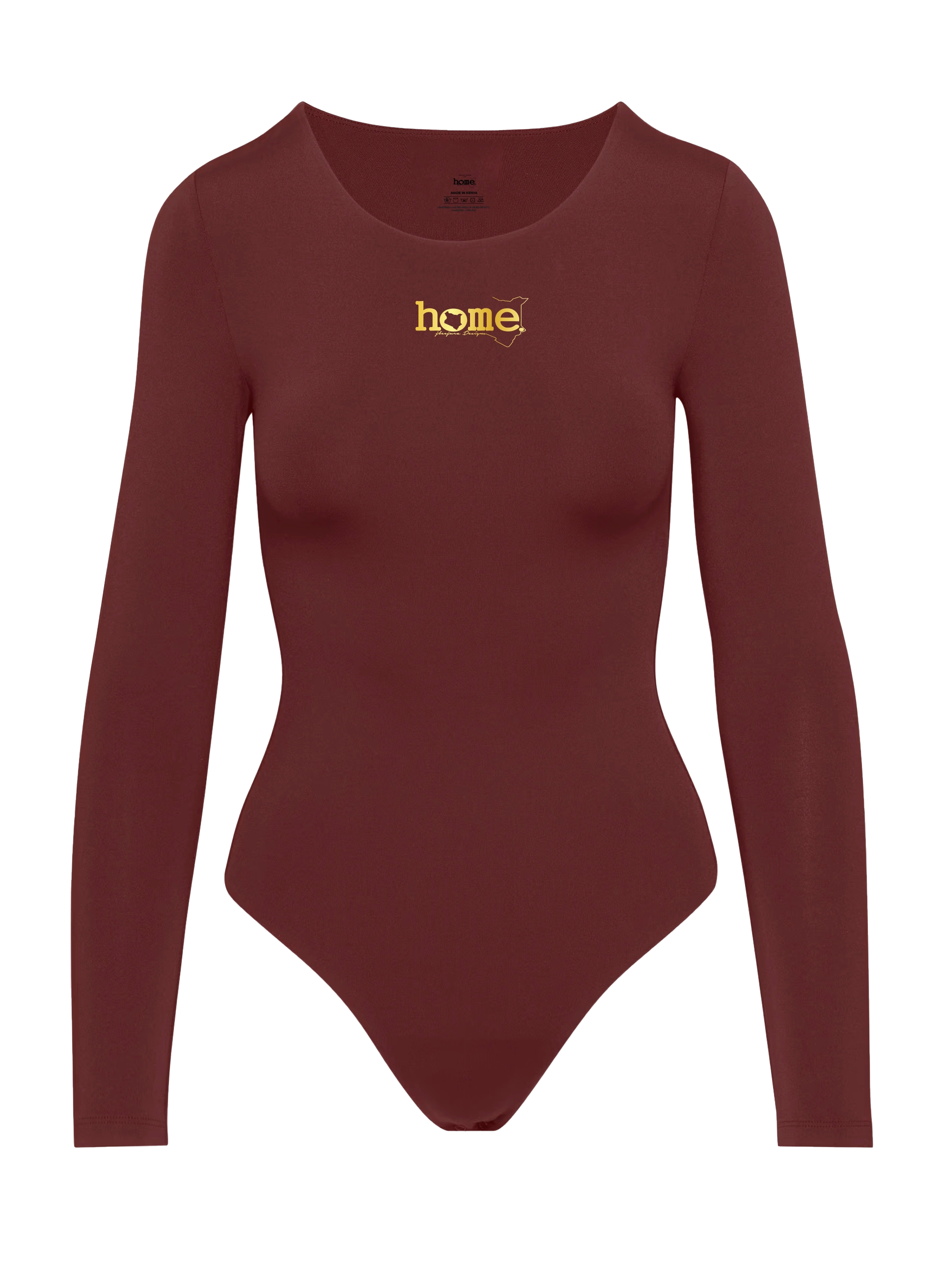 home_254 SCOOP NECK MAROON BODYSUIT WITH A GOLD PRINT