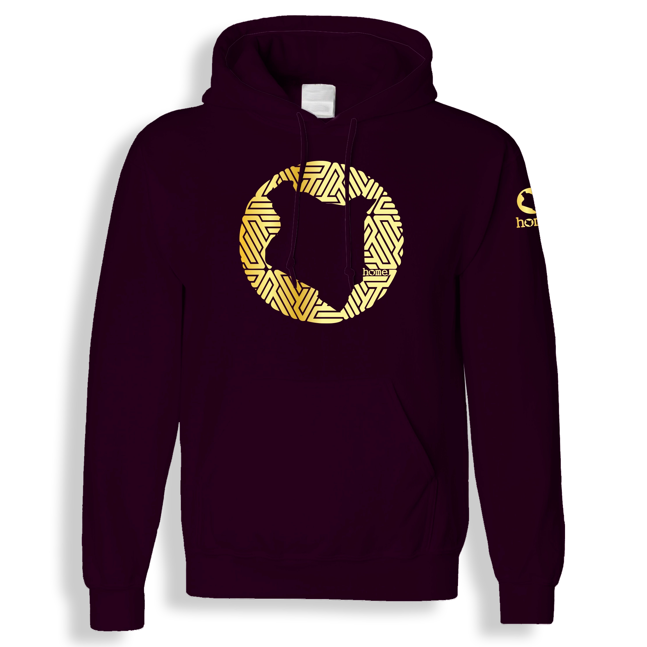 home_254 CLARET HOODIE (HEAVY FABRIC) WITH A GOLD MAP PRINT