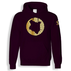 home_254 CLARET HOODIE (HEAVY FABRIC) WITH A GOLD MAP PRINT