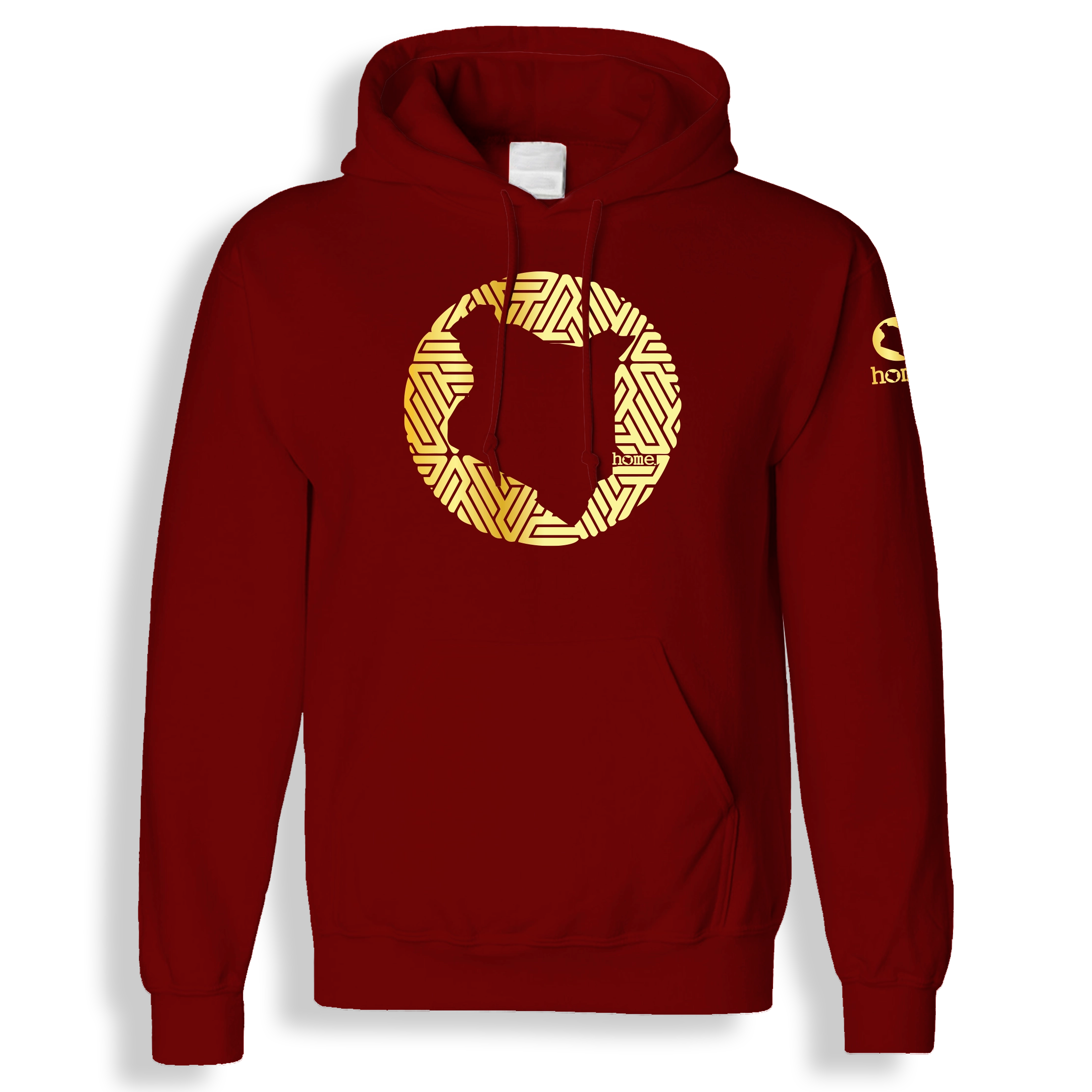 home_254 MAROON RED HOODIE (MID-HEAVY FABRIC) WITH A GOLD MAP PRINT