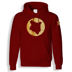 home_254 MAROON RED HOODIE (MID-HEAVY FABRIC) WITH A GOLD MAP PRINT