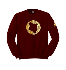 home_254 MAROON RED SWEATSHIRT WITH A GOLD MAP PRINT