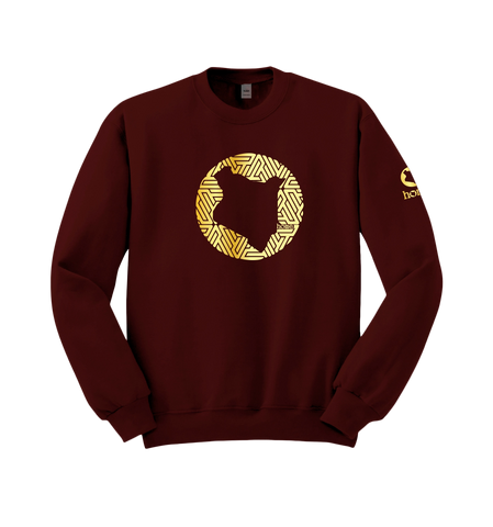 home_254 MAROON SWEATSHIRT (MID-HEAVY FABRIC) WITH A GOLD MAP PRINT
