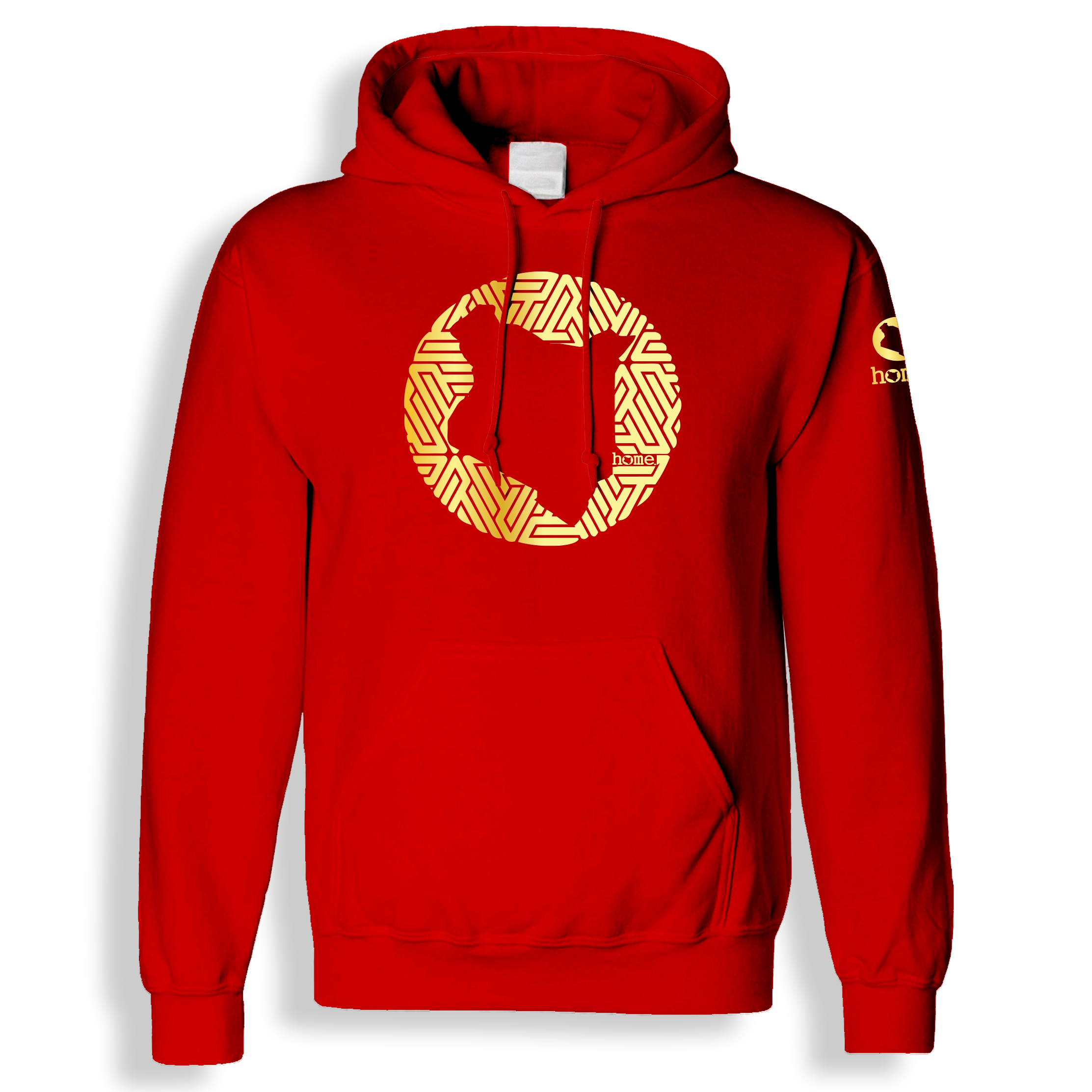 home_254 RED HOODIE (HEAVY FABRIC) WITH A GOLD MAP PRINT