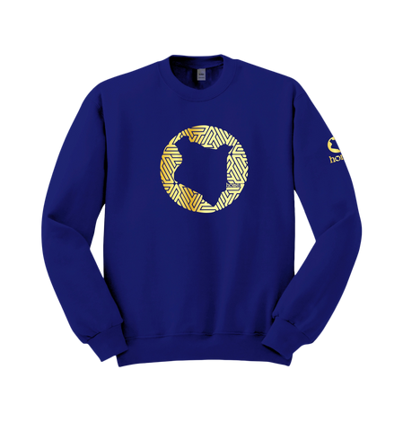 home_254 ROYAL BLUE SWEATSHIRT (HEAVY FABRIC) WITH A GOLD MAP PRINT