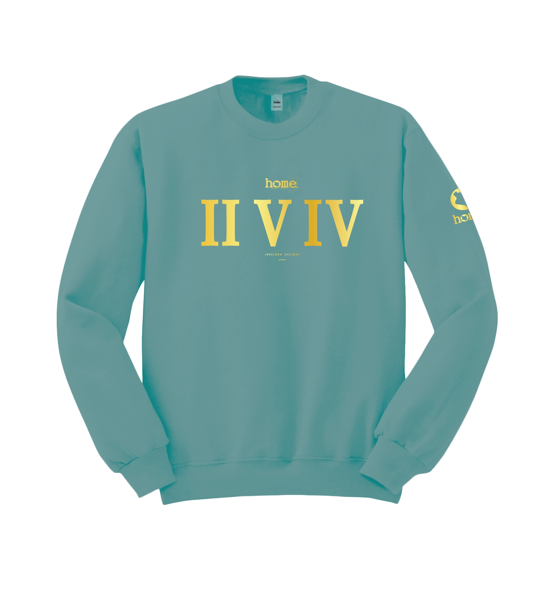 home_254 CYAN SWEATSHIRT WITH A GOLD ROMAN PRINT