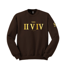 home_254 DARK BROWN SWEATSHIRT (HEAVY FABRIC) WITH A GOLD ROMAN NUMERALS PRINT