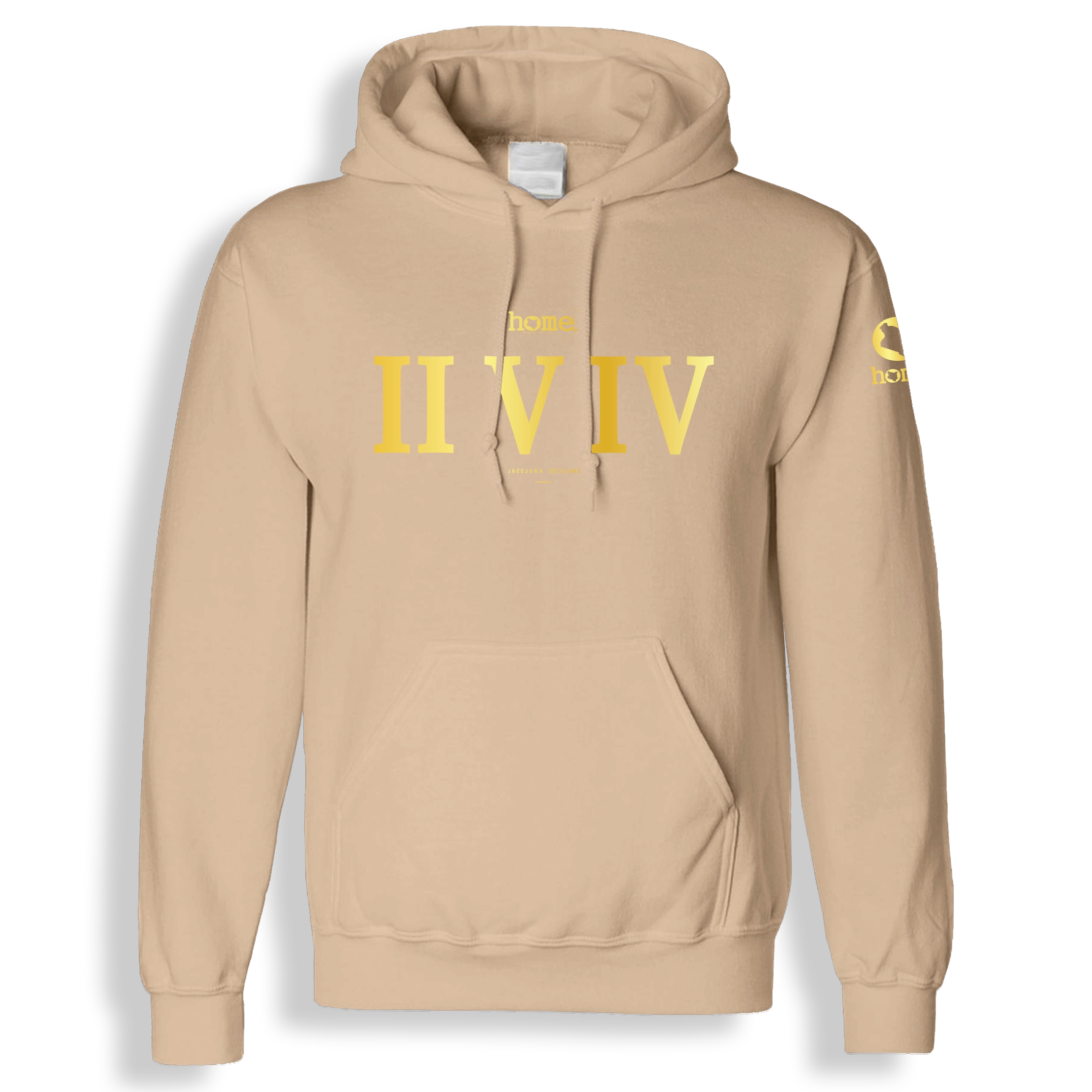 home_254 LIGHT BROWN HOODIE (HEAVY FABRIC) WITH A GOLD ROMAN PRINT