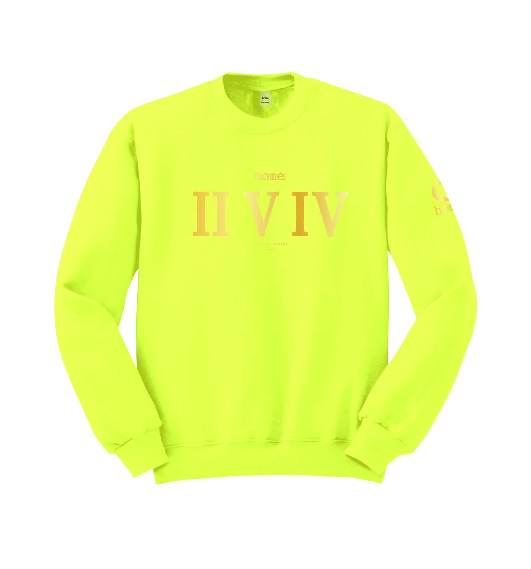 home_254 LIME GREEN SWEATSHIRT (HEAVY FABRIC) WITH A GOLD ROMAN NUMERALS PRINT