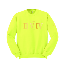 home_254 LIME GREEN SWEATSHIRT (HEAVY FABRIC) WITH A GOLD ROMAN NUMERALS PRINT