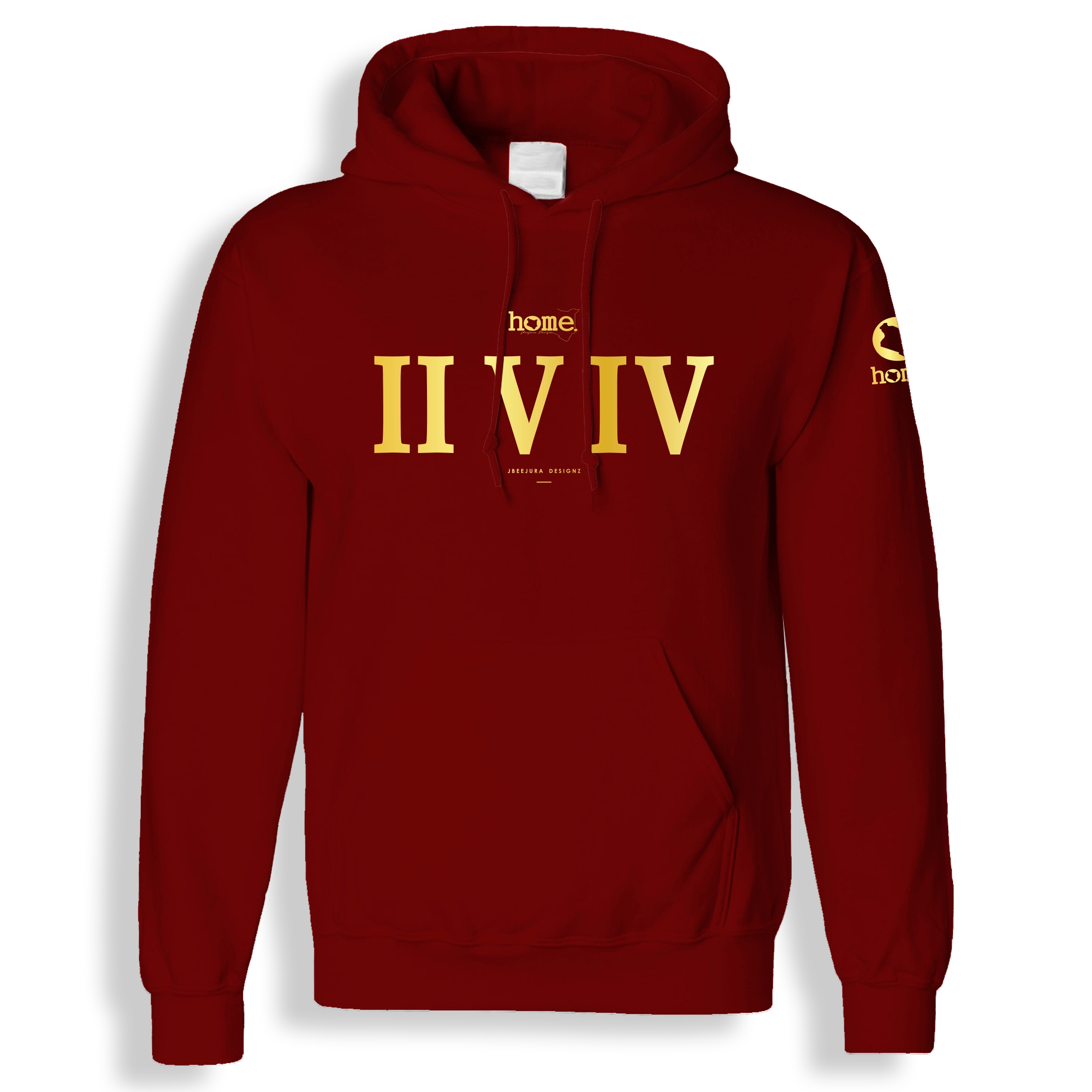 home_254 MAROON RED HOODIE (MID-HEAVY FABRIC) WITH A GOLD ROMAN PRINT