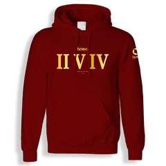 home_254 MAROON RED HOODIE (MID-HEAVY FABRIC) WITH A GOLD ROMAN PRINT