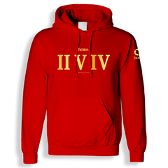 home_254 RED HOODIE (HEAVY FABRIC) WITH A GOLD ROMAN PRINT