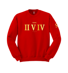 home_254 RED SWEATSHIRT WITH A GOLD ROMAN  PRINT