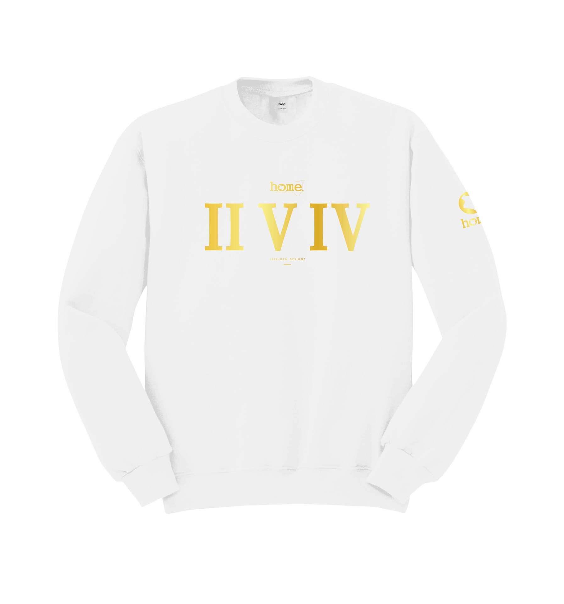 home_254 WHITE SWEATSHIRT (NUVETRA™ HEAVY) WITH A GOLD ROMAN NUMERALS PRINT