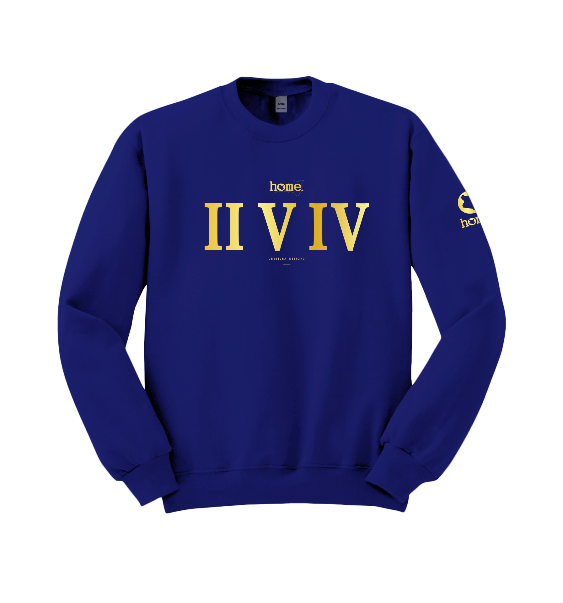 home_254 ROYAL BLUE SWEATSHIRT (HEAVY FABRIC) WITH A GOLD ROMAN NUMERALS PRINT