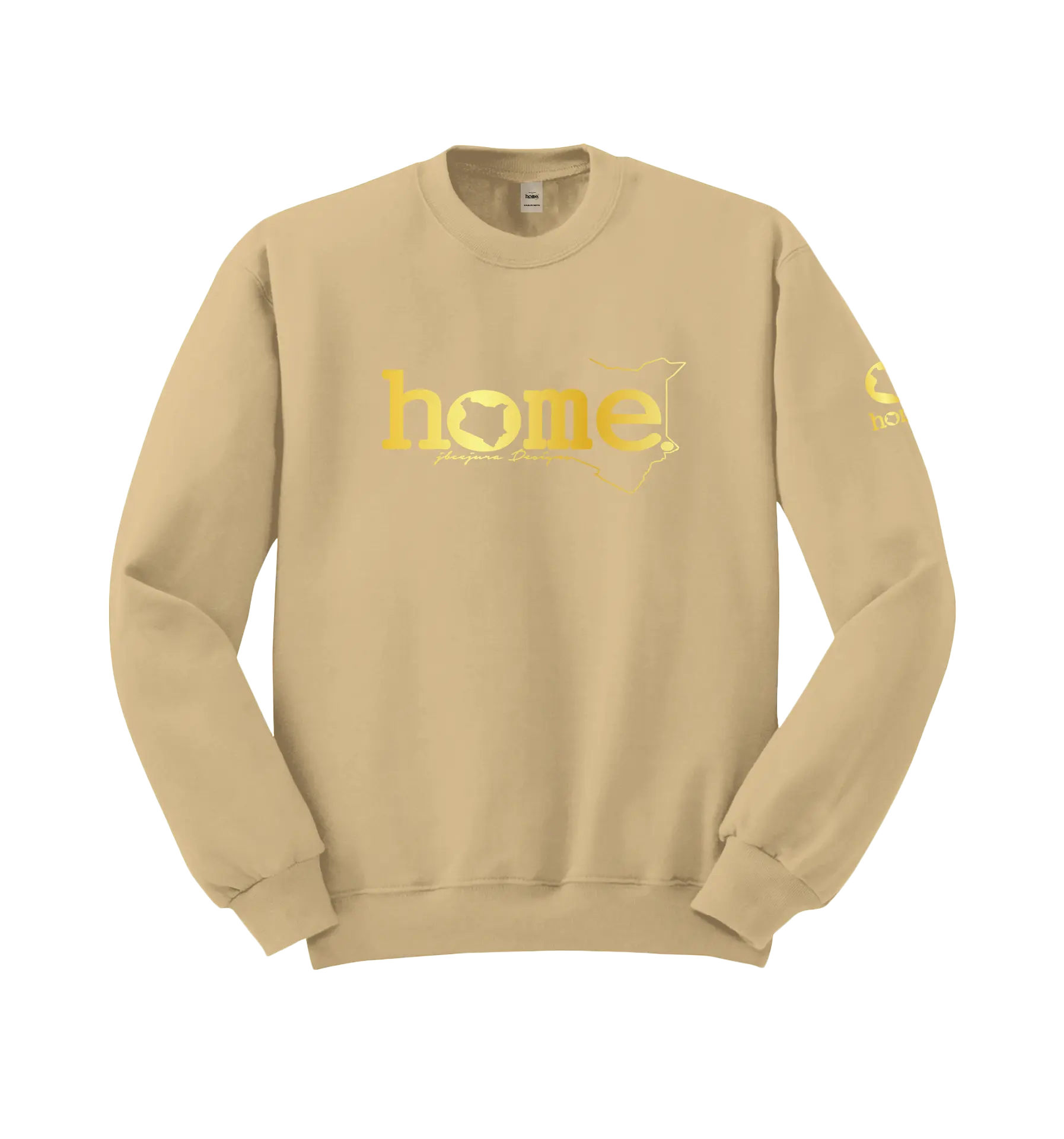 home_254 LIGHT BROWN SWEATSHIRT (MID-HEAVY FABRIC) WITH A GOLD CLASSIC WORDS PRINT