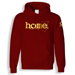 home_254 MAROON RED HOODIE (MID-HEAVY FABRIC) WITH A GOLD WORDS PRINT