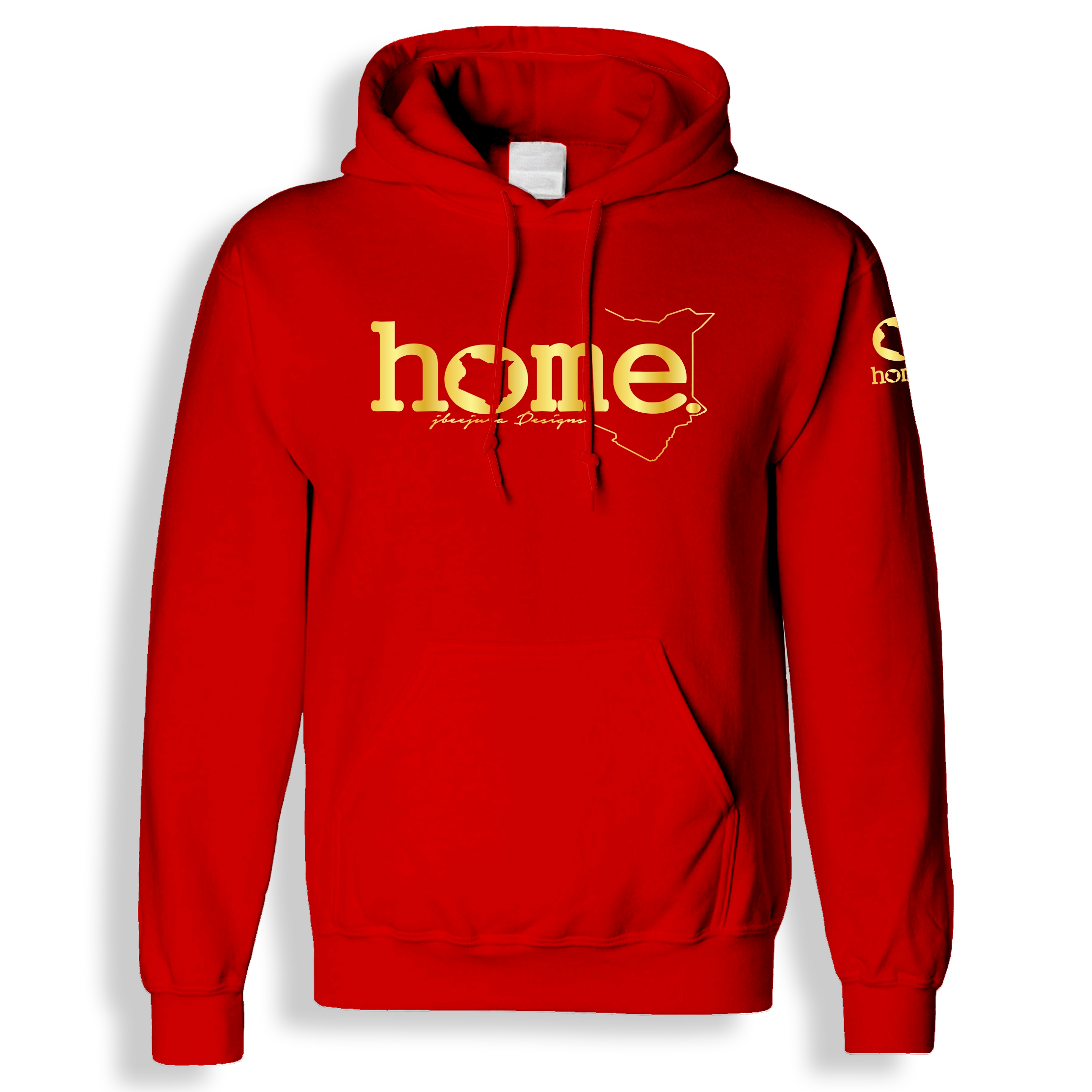 home_254 RED HOODIE (HEAVY FABRIC) WITH A GOLD WORDS PRINT