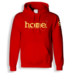 home_254 RED HOODIE (HEAVY FABRIC) WITH A GOLD WORDS PRINT