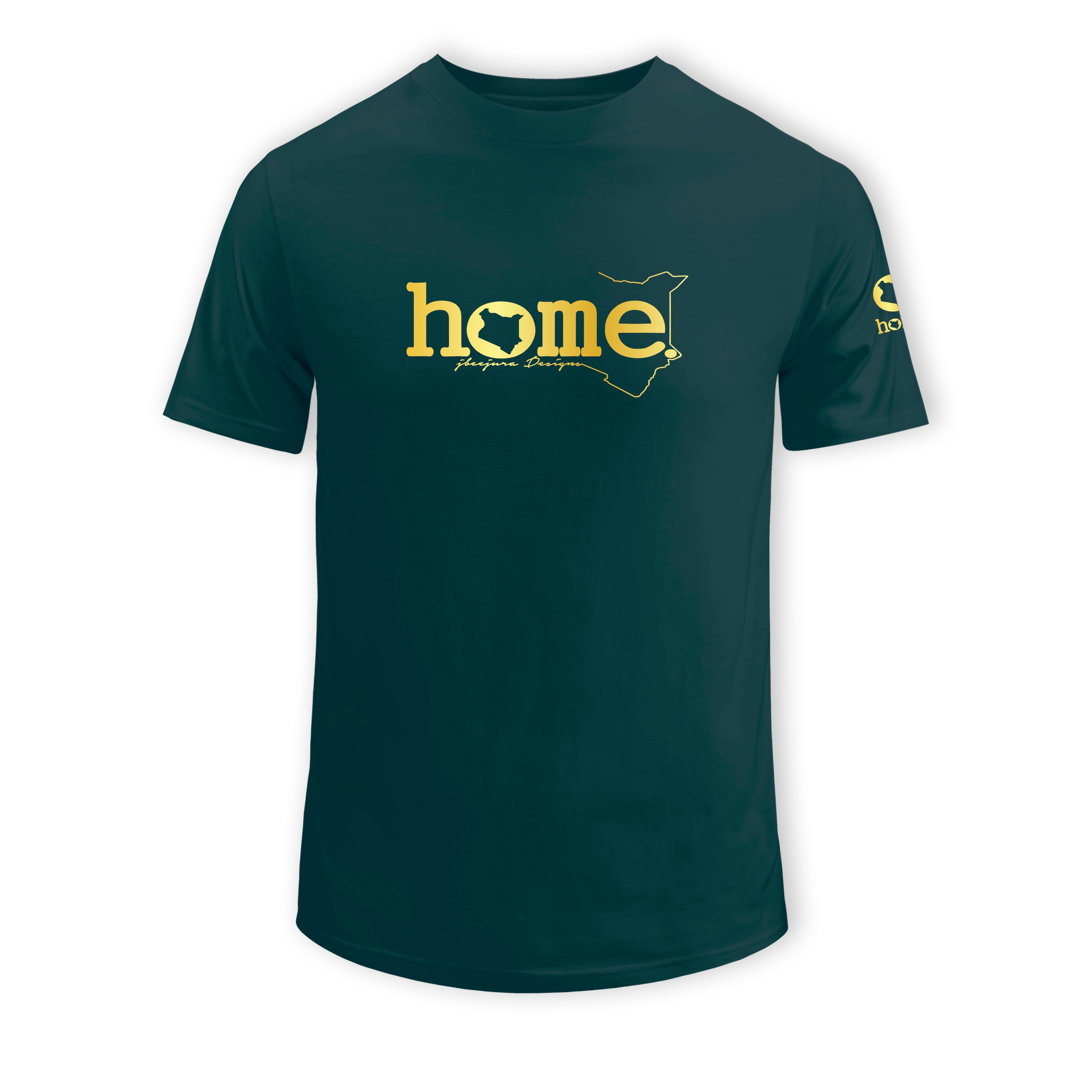 home_254 SHORT-SLEEVED DEEP AQUA T-SHIRT WITH A GOLD WORDS PRINT 