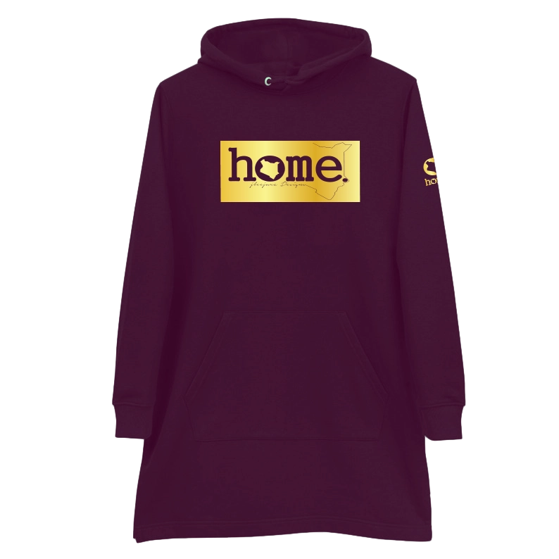 home_254 CLARET HOODIE DRESS WITH A GOLD CLASSIC PRINT