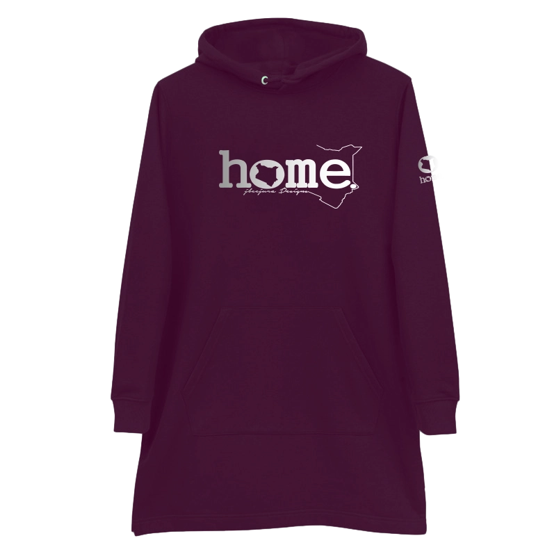 home_254 CLARET HOODIE DRESS WITH A SILVER WORDS PRINT