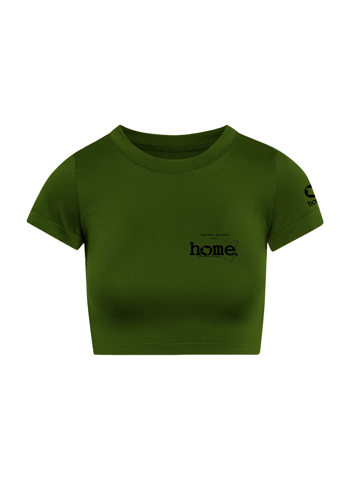 home_254 SHORT SLEEVED JUNGLE GREEN CROPPED ARIA TEE WITH A BLACK 3D WORDS PRINT 