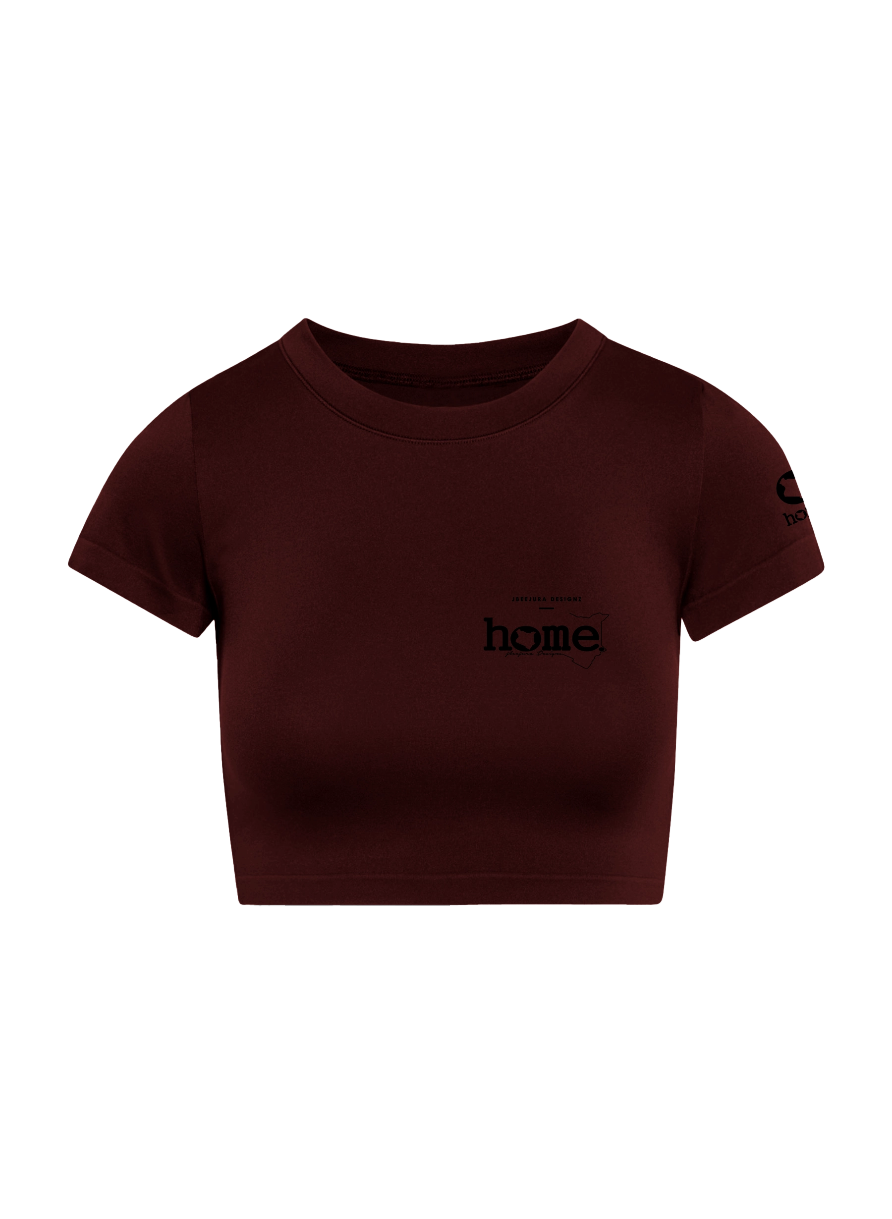 home_254 SHORT SLEEVED MAROON CROPPED ARIA TEE WITH A BLACK 3D WORDS PRINT 