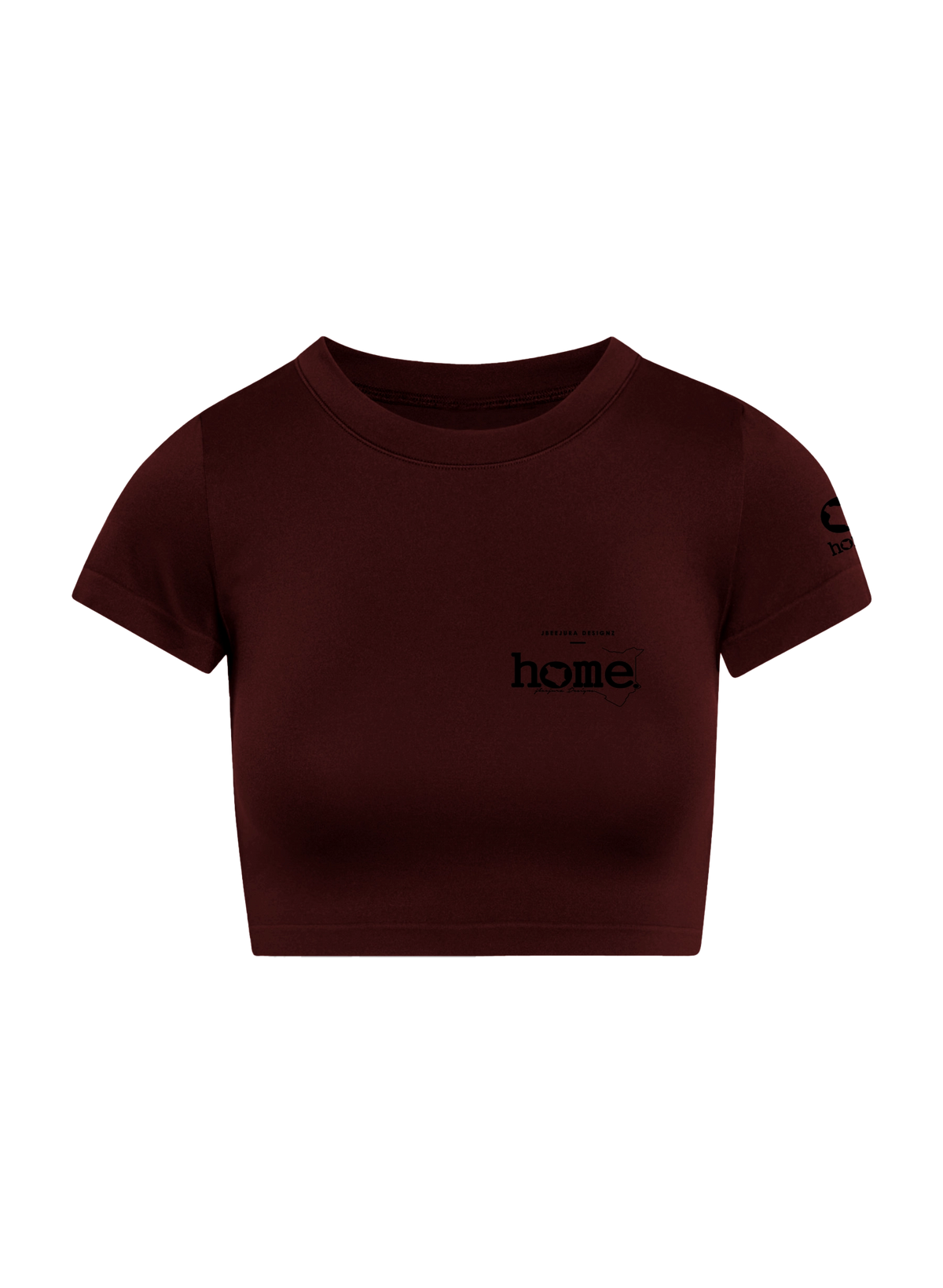 home_254 SHORT SLEEVED MAROON CROPPED ARIA TEE WITH A BLACK 3D WORDS PRINT 