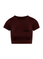 home_254 SHORT SLEEVED MAROON CROPPED ARIA TEE WITH A BLACK 3D WORDS PRINT 