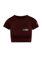 home_254 SHORT SLEEVED MAROON CROPPED ARIA TEE WITH A SILVER 3D WORDS PRINT 