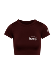 home_254 SHORT SLEEVED MAROON CROPPED ARIA TEE WITH A WHITE 3D WORDS PRINT 