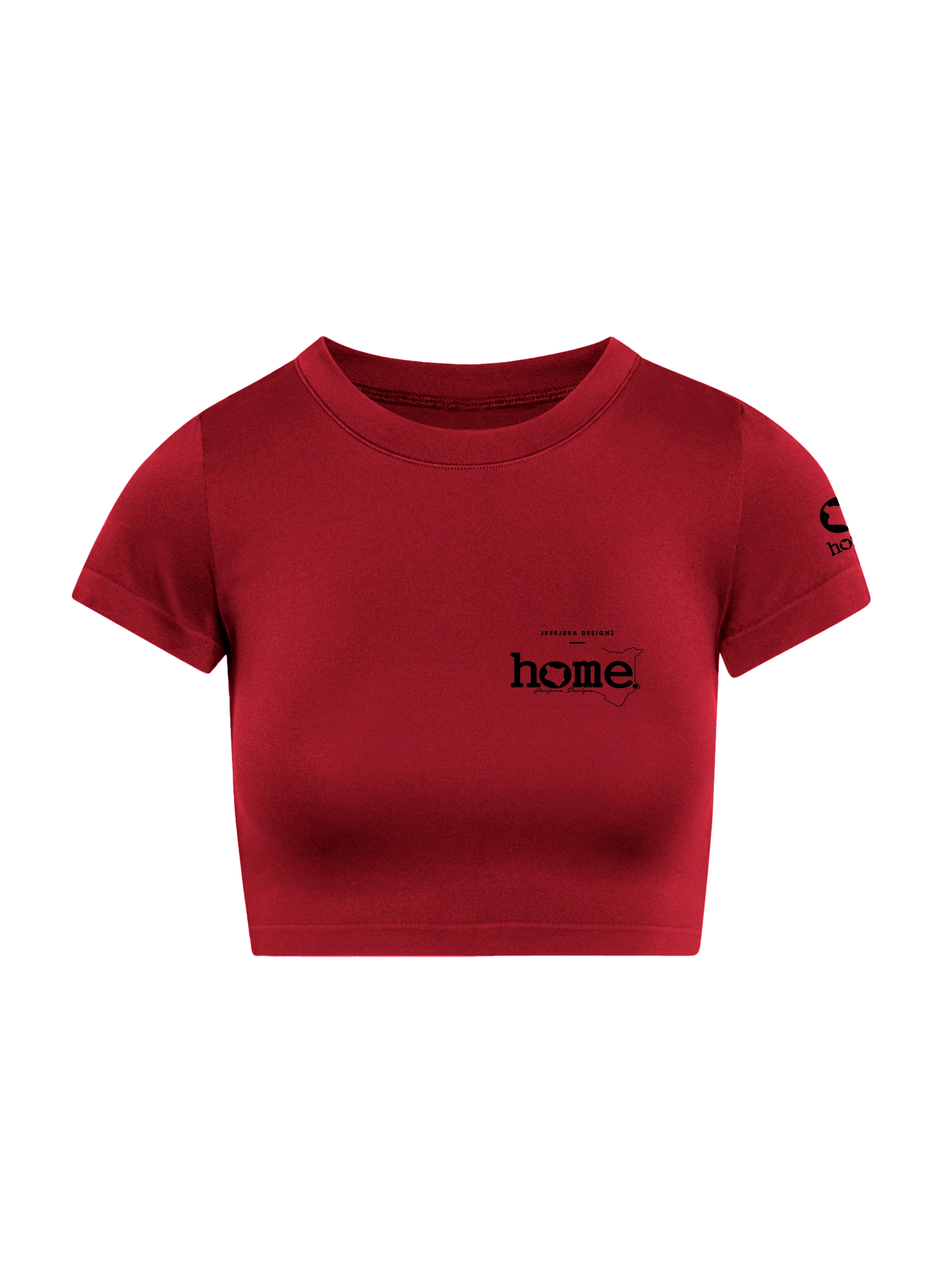 home_254 SHORT SLEEVED MAROON RED CROPPED ARIA TEE WITH A BLACK 3D WORDS PRINT – COTTON PLUS FABRIC