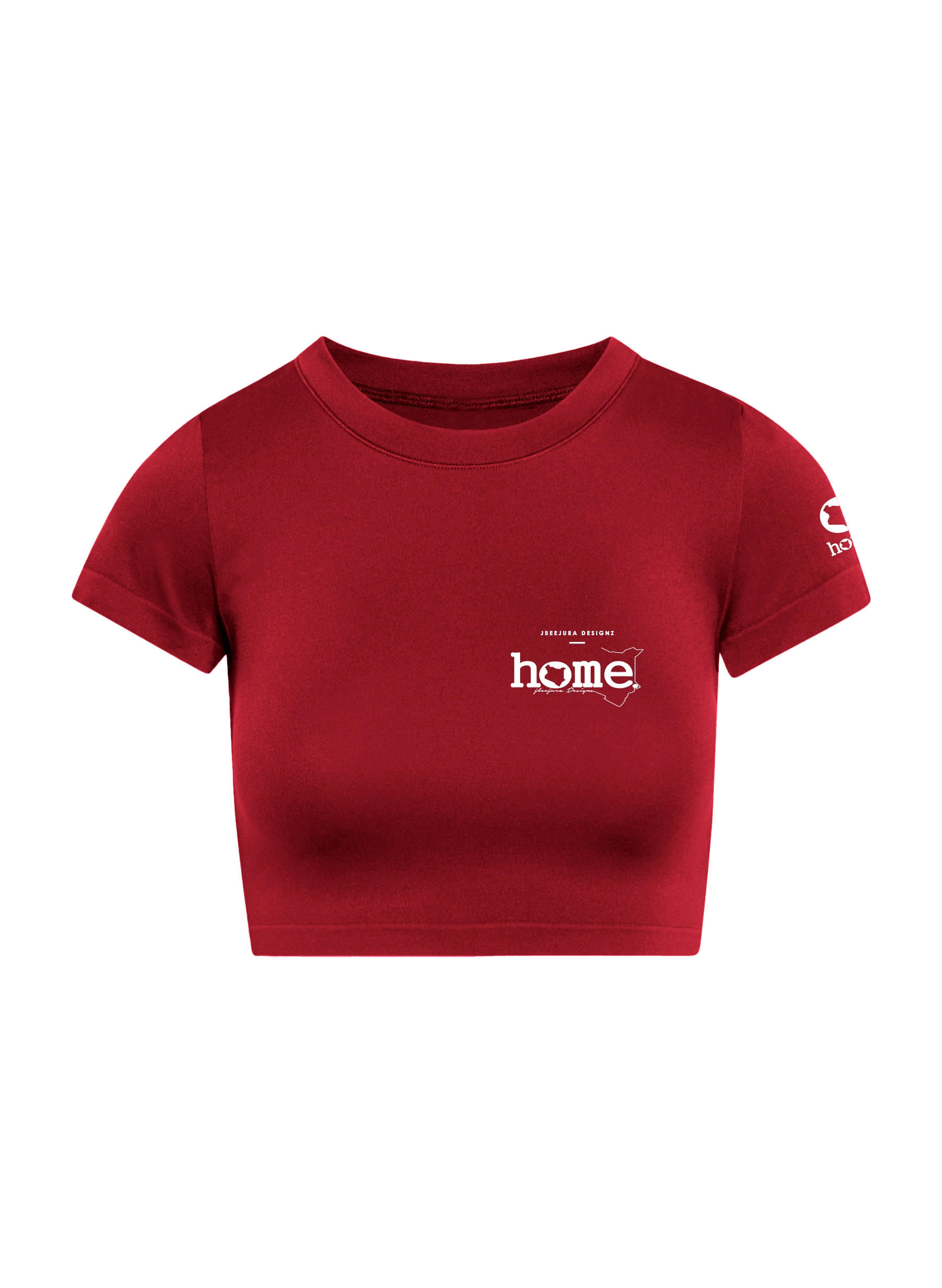 home_254 SHORT SLEEVED MAROON RED CROPPED ARIA TEE WITH A WHITE 3D WORDS PRINT – COTTON PLUS FABRIC
