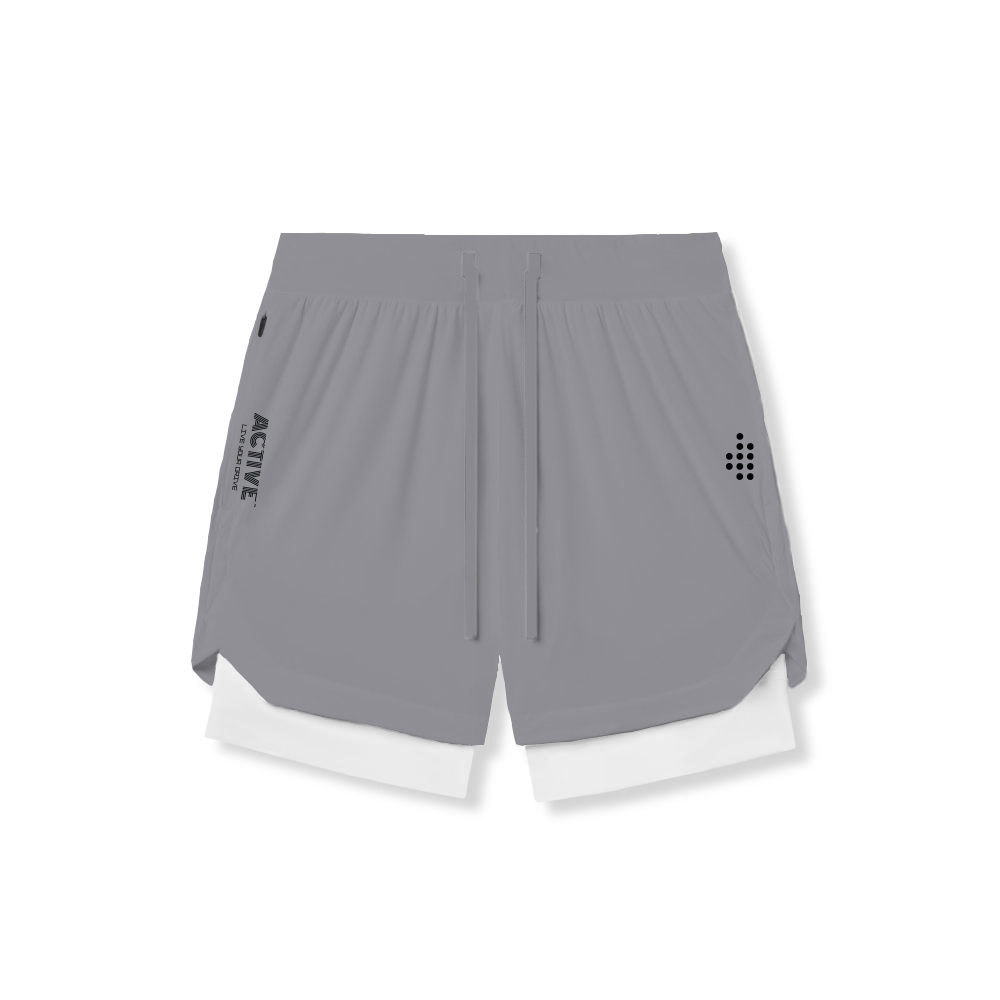 ACTIVE_254 - METAL GREY AIR-LITE LINER SHORTS (WHITE BIKER) WITH BLACK PRINTS