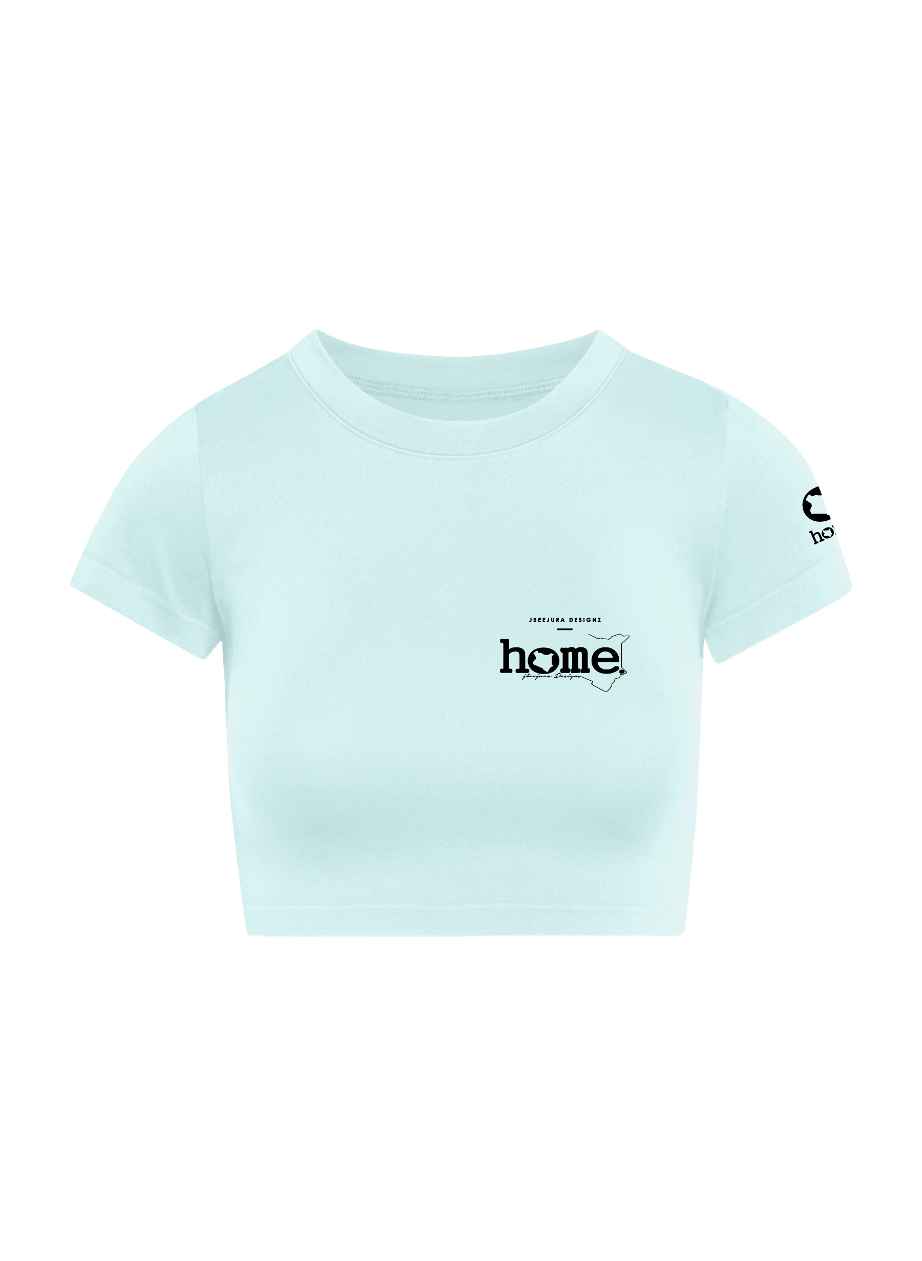 home_254 SHORT SLEEVED MISTY BLUE CROPPED ARIA TEE WITH A BLACK 3D WORDS PRINT – COTTON PLUS FABRIC