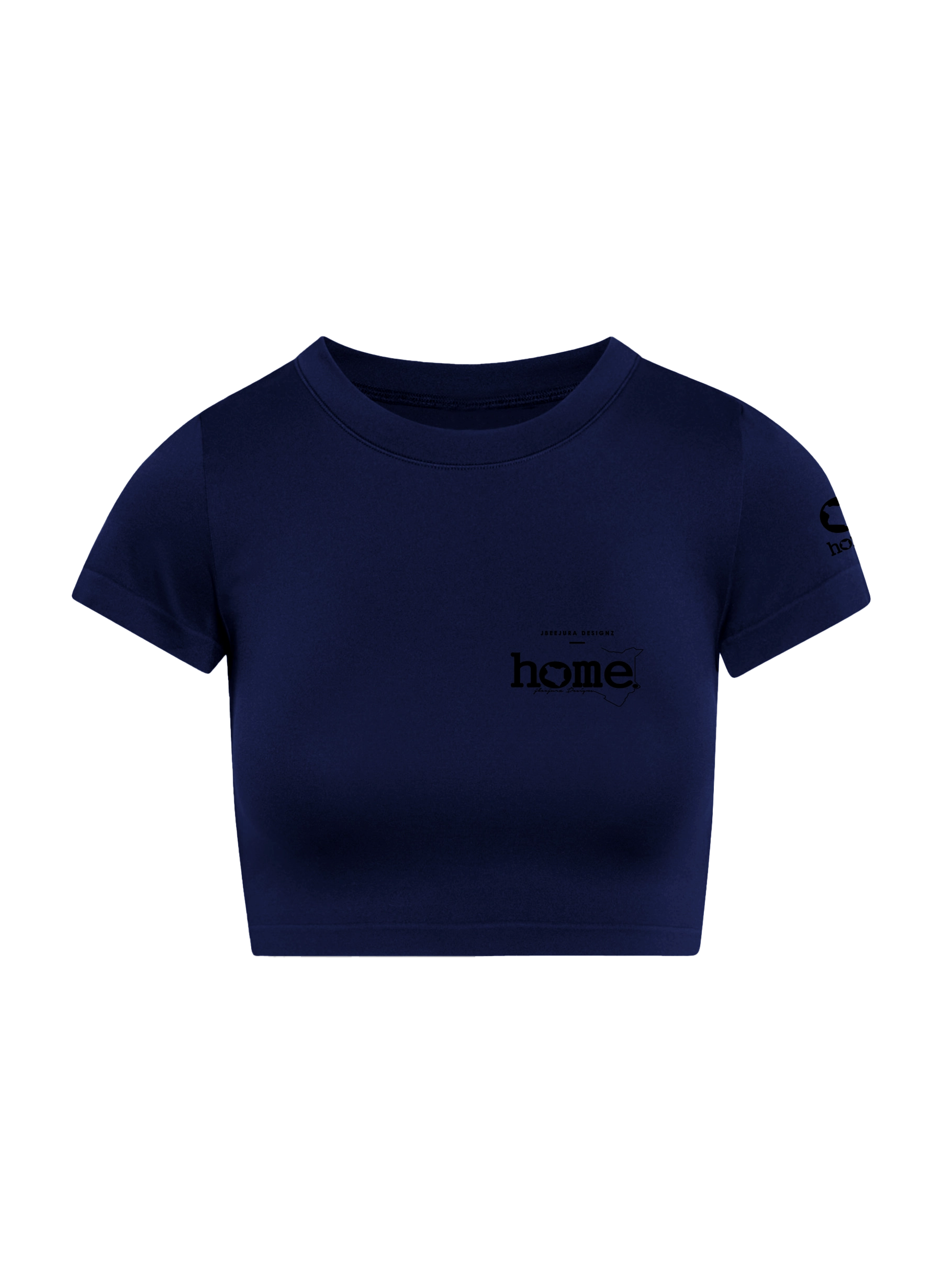 home_254 SHORT SLEEVED NAVY-BLUE CROPPED ARIA TEE WITH A BLACK 3D WORDS PRINT 