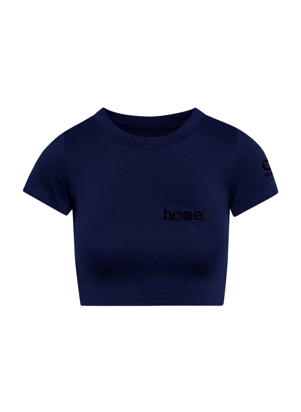 home_254 SHORT SLEEVED NAVY-BLUE CROPPED ARIA TEE WITH A BLACK 3D WORDS PRINT 