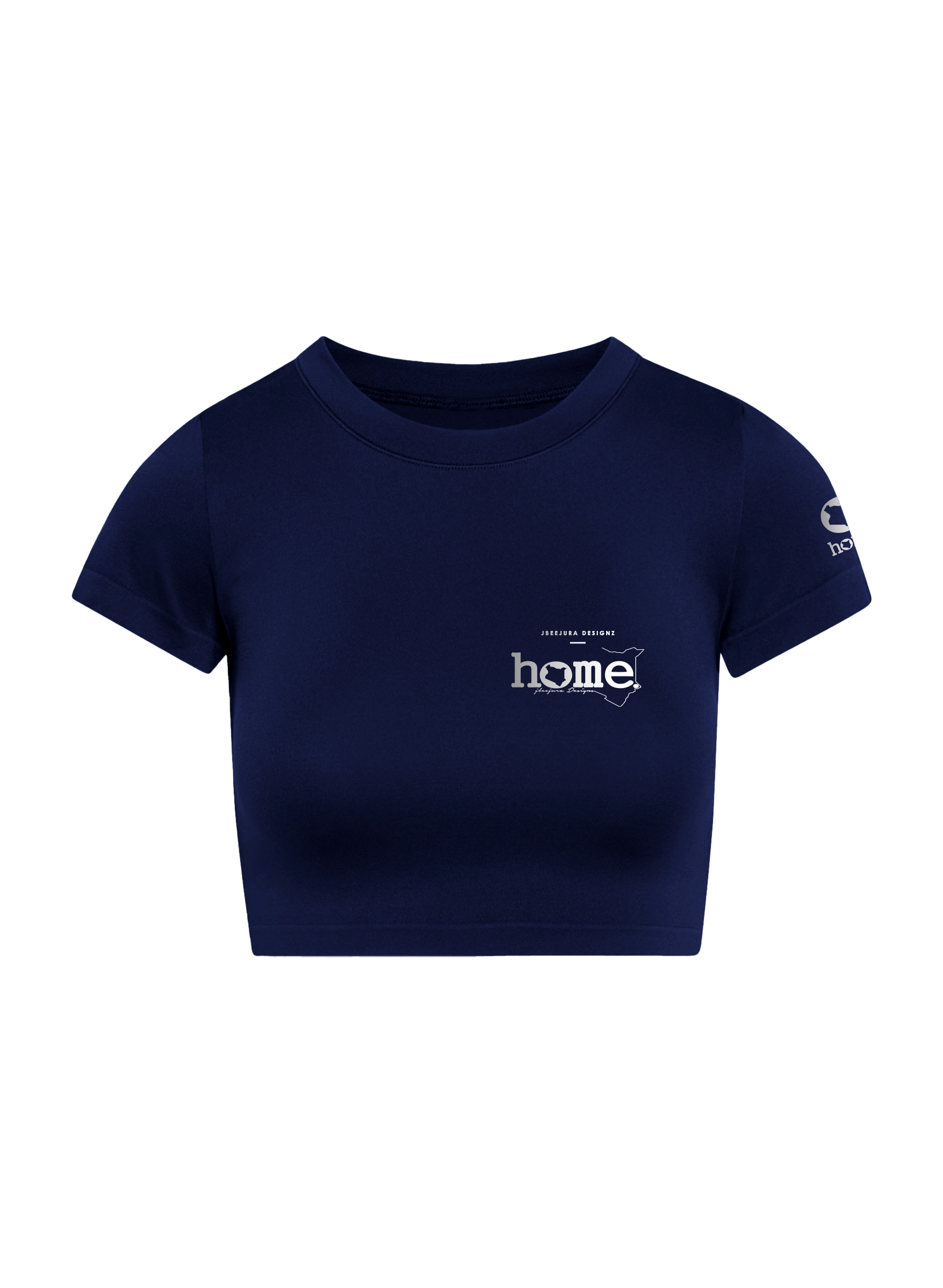 home_254 SHORT SLEEVED NAVY-BLUE CROPPED ARIA TEE WITH A SILVER 3D WORDS PRINT 