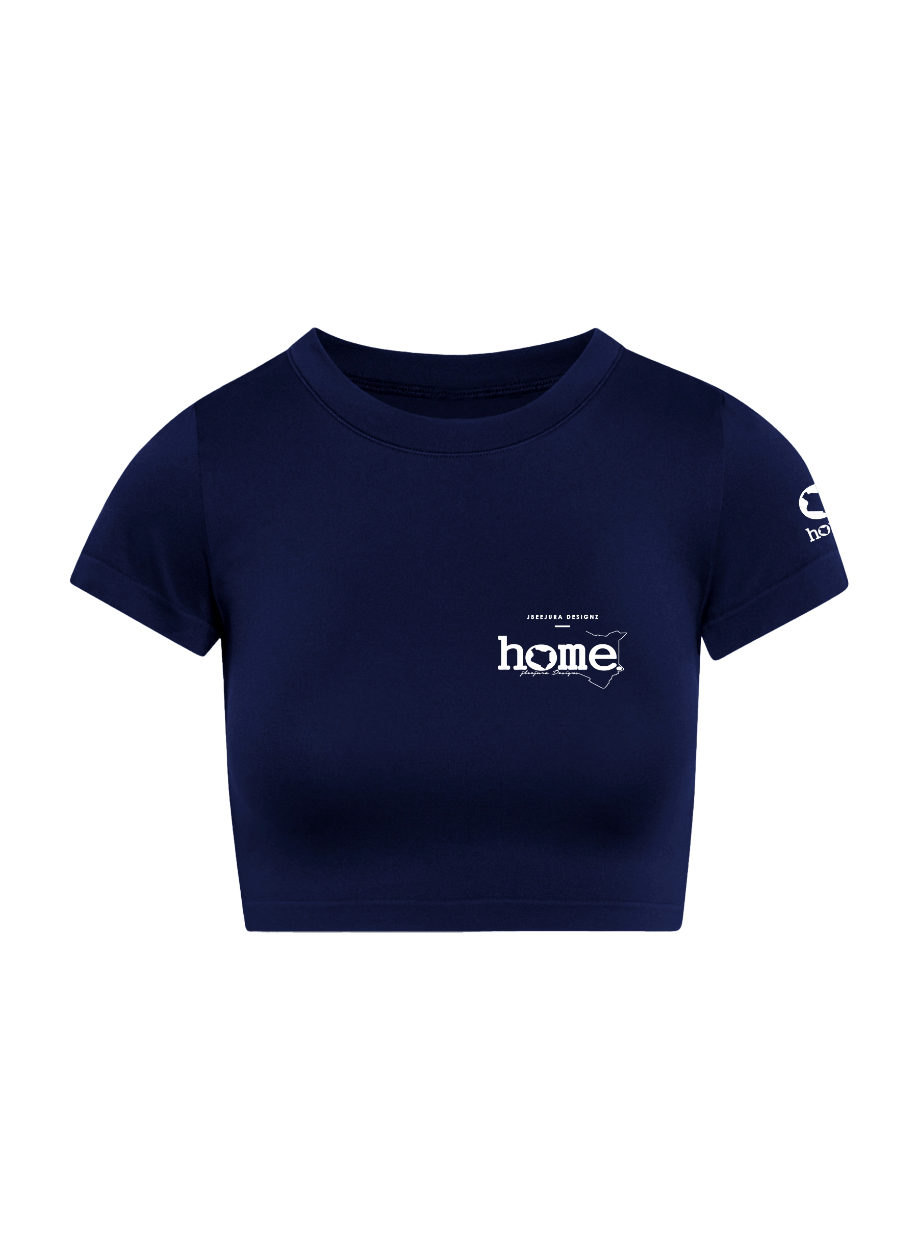 home_254 SHORT SLEEVED NAVY-BLUE CROPPED ARIA TEE WITH A WHITE 3D WORDS PRINT 